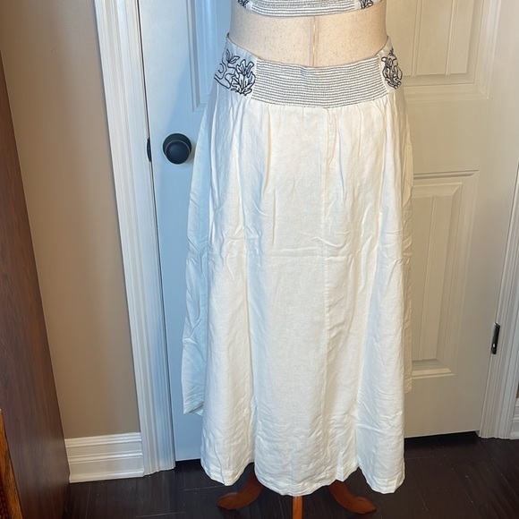 Free People Lotus Embroidered Puff Sleeve 2-Piece Maxi Dress size L White/Blk - Picture 8 of 15